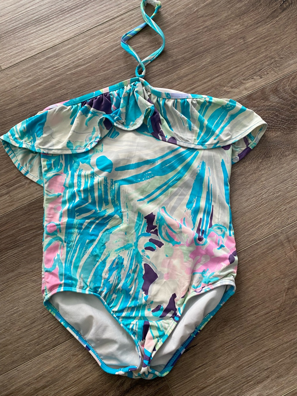 Lilly Pulitzer Aqua, Purple & White Ruffle One-Piece Swimsuit